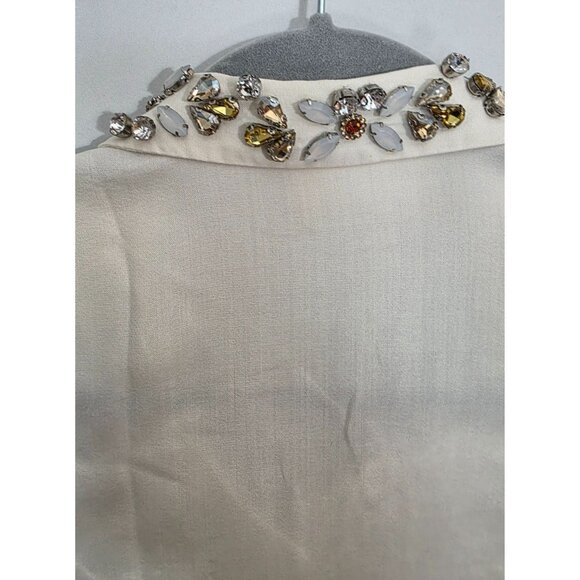 Sezane Embellished Silk Blouse Top Ecru Ivory Cream Longsleeve Shirt 4 36 - Picture 7 of 9